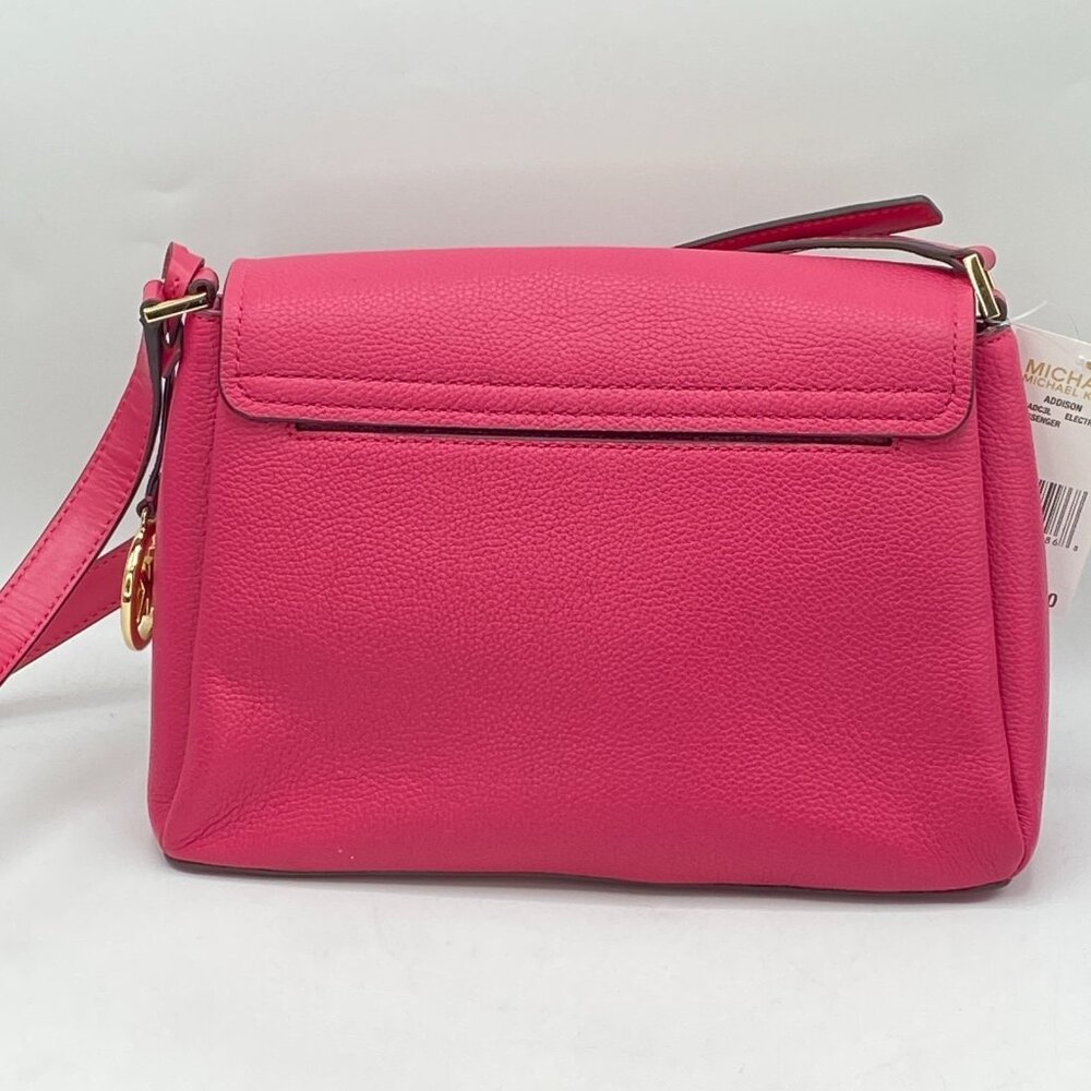 Michael Kors Addison Messenger Bag Women S Electric Pink Leather Crossbody Strap - Picture 4 of 16
